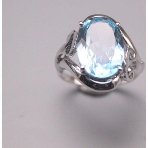 Fine Jewelry S925 Sterling Silver Ring Women Luck Blue Oval Big Band Ring 18mmW US7