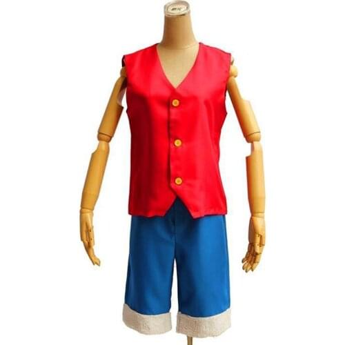 JEMMA LEONG Anime One Piece Monkey D. Luffy Costume For Man Woman Red Waistcoat Straw Hat