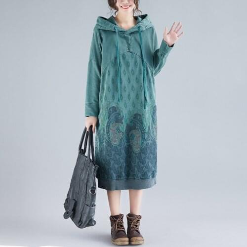 Johnature Women Print Floral Sweatshirts Hooded Hoodies Terry Long Sleeve 2021 Spring Vintage Female Clothes Casual Sweatshirts