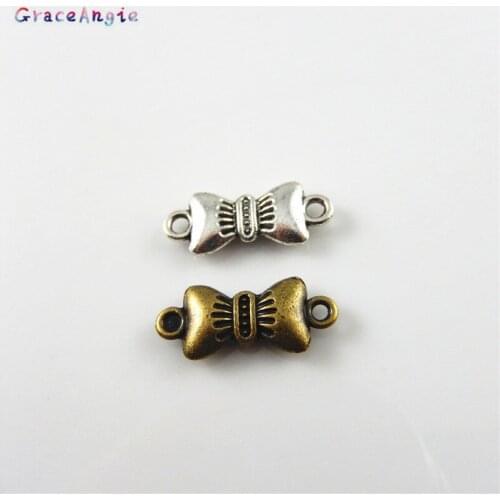 Julie Wang 20pcs Vintage Mini Bowknot Connector zinc alloy charms pendant DIY Bracelet Necklace metal jewelry accessories Making
