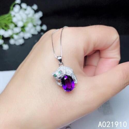 KJJEAXCMY boutique jewelry 925 sterling silver inlaid Amethyst necklace Womens pendant exquisite