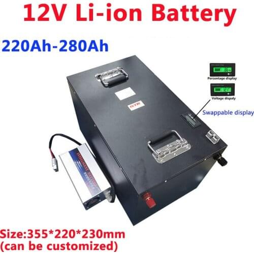 Steel case high capacity 12V 220Ah 240Ah 260Ah 280Ah lithium ion battery with BMS for solar system motorhome +10A Charger