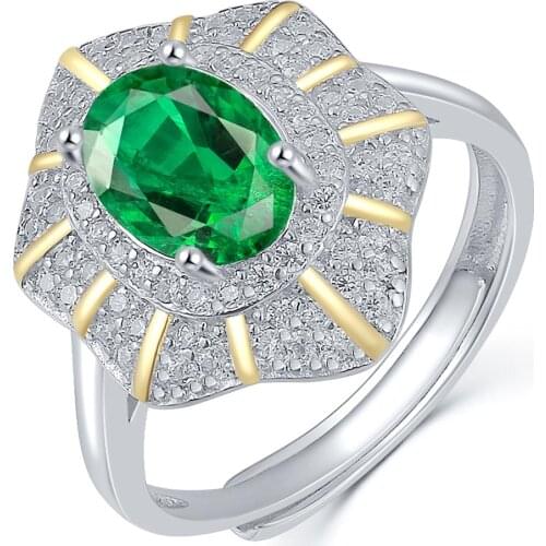 Best Sale Silver Jewelry Designs emerald ring s925 Oval 1.25ct synthetic emerald rings jewelry women Wedding Ring