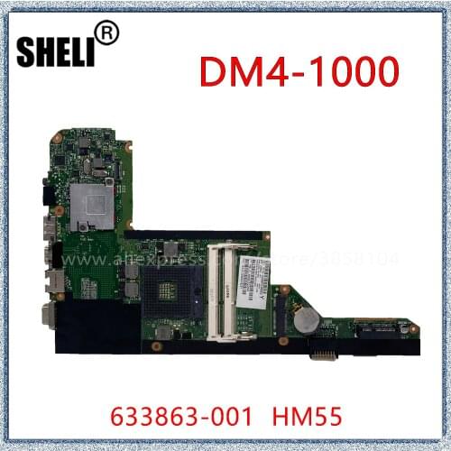 SHELI For HP DM4 DM4-1000 Laptop Motherboard 6050A2345401-MB-A03 633863-001 633863-601 HM55 DDR3 Integrated Motherboard