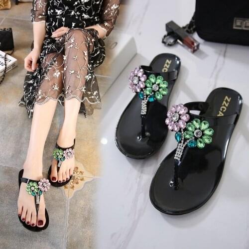 Fashion Women Flip Flop Bohemian Style Beautiful Pearl Flowers Flat Slippers (Size 36-41)