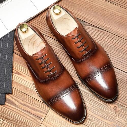 Men leather shoes business dress suit shoes men brand Bullock genuine leather black laces wedding mens shoes Phenkang 2020