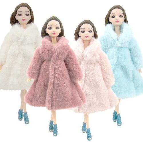 Long Sleeve Soft Fur Coat Tops Dress Winter Warm Casual Wear Accessories Clothes For 1/6 Doll Kids Toy