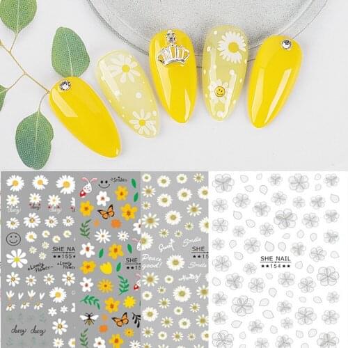 Small daisy rose Nail Foil flower nail decals pink yellow 3D manicure Butterfly Art Sticker Adhesive big size self glue nail art