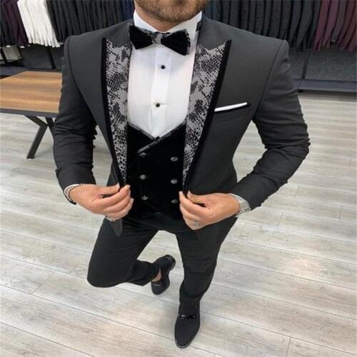 Latest Design Custom Made Formal Mens Suits Dinner Party 3 Pieces (Jacket+Pant+Vest) Groom Tuxedos Wedding Blazer Suits For Men