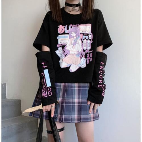 2021 new Japanese JK stitching two-sleeve short-sleeved t-shirt female design sense bottoming shirt dark black womens clothing