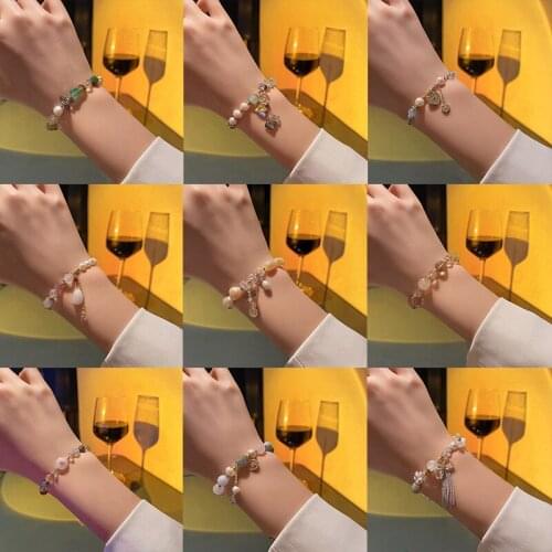 2021 New Lady Genuine Gold Electroplated Opals Bracelet Baroque Pearl Super Shining Crystal Chalcedony Bracelet Trendy Jewelry