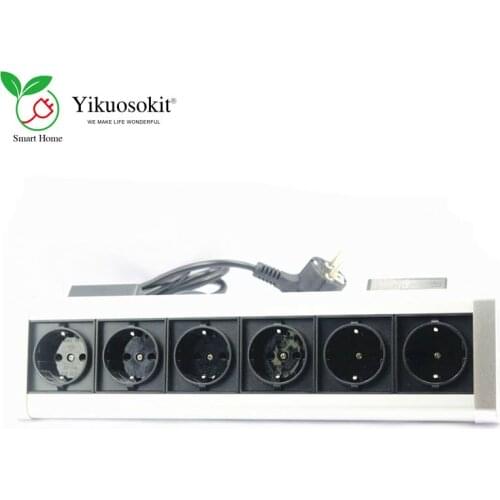 High Quality 6 Ways EU Socket Black Table Mounted Power Tabletop Sockets Electrical Desktop Outlets Triangle For Kitchen Hotel