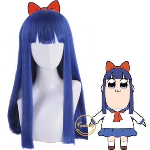 POP TEAM EPIC PIPI Cosplay Wig Synthetic Hair Halloween Costume Long Straight Blue Wigs for Party+ Free Wig Cap