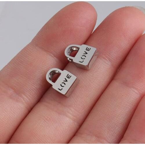 100% Stainless Steel Padlock Bead Charm For Jewelry Making Metal Lock Bead Love Letter Beads Mirror Polished Wholesale 30pcs
