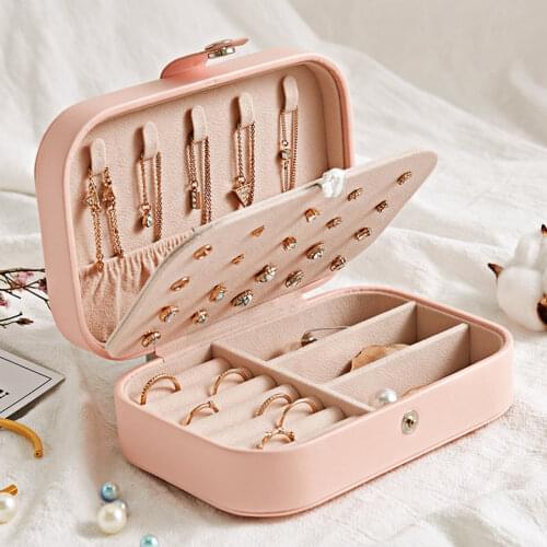 Portable Jewelry Box Jewelry Organizer Display Travel Jewelry Case Boxes Button Anti-scratch Leather Storage Zipper Jewelers Box