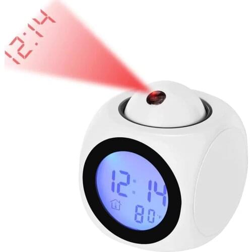 Portable Small Multifunctional Voice Talking LED Display Time Wall Projection Temperature Alarm Clock for Bedrooms