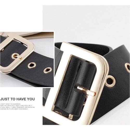 Hot Sale Fashion Designer Female belt PU Ladies Casual Luxury Gold Metal Buckle Belt with D buckle Wide Cummerbunds