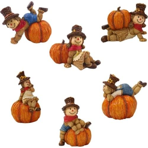 Bciou Harvest Day Thanksgiving Scarecrow Pumpkin Ornaments Resin Statue Creative Decor