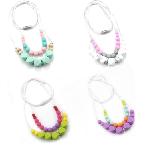 2 in 1 Stylish Silicone Necklace Teethers for Mother Baby Chewing Nursing Teether Food Grade Silicone Teething Beads BPA Free