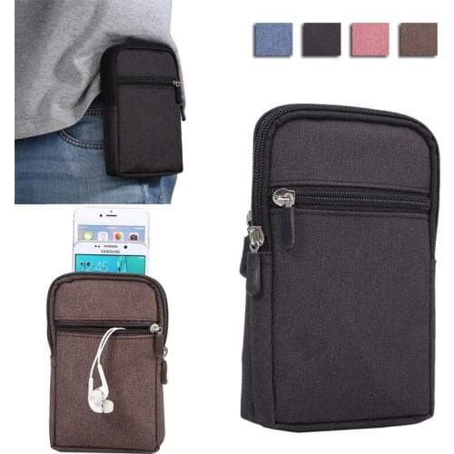 Universal Pen Slot Design 3 Zippers Carabiner Pockets Bag For Multi Phone Model Hook Loop Belt Pouch For Smart Phone 6.3" Below