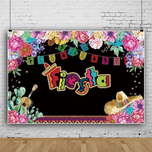 Flower Guitar Fiesta Black Carnival Theme Backdrop Family Room Decoration Photography Photo Custom Kids Party Vinyl Background