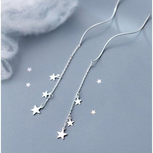 MloveAcc OL Real 925 Sterling Silver Chain Tassel Elegant Earrings for Women Fashion Stars Charm Wave Earrings