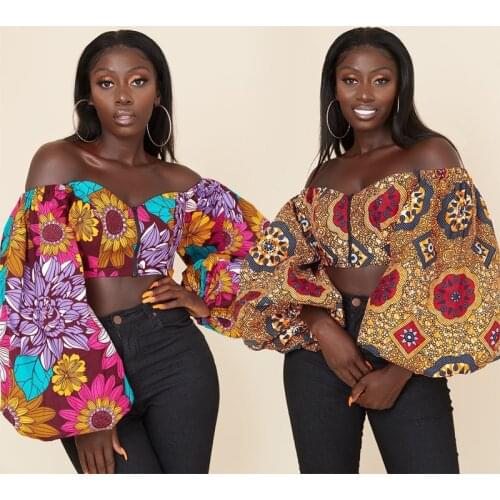 Lady African Ankara Dubai Kaftan Arab Bazin Tops Bohemian Print Retro Fashion Sexy Shirts Women Clothing Lantern Sleeve Blouse