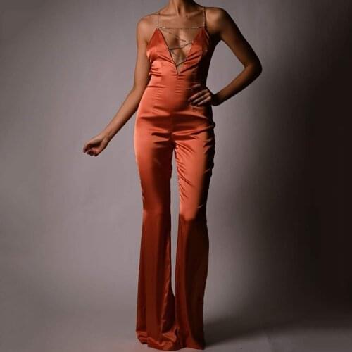 Sexy V-neck Diamond Strap Backless 2021 New Summer Womens Slim Jumpsuit Elegant Sleeveless Celebrity Club Party Jumpsuit
