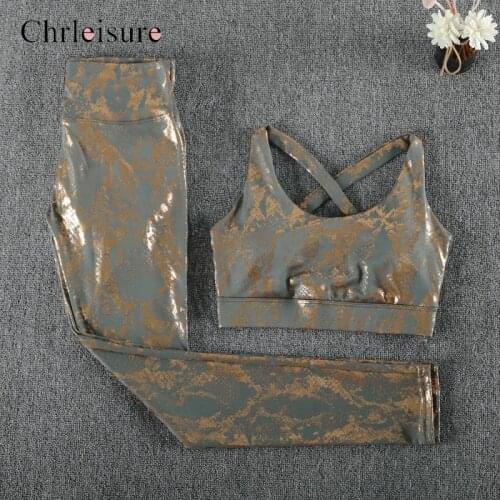 CHRLEISURE Snake Printing Women Tracksuit Snake 2 Pieces Set Peach Hip Leggings Bra Sporty Gym Set Sports Snake Printed Suits