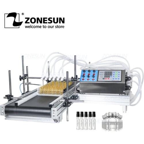 ZONESUN Desktop Automatic Small Essential Oil Reagent Vaccine Vial Bottle 6 Heads Dosing Filling Machine With Conveyor