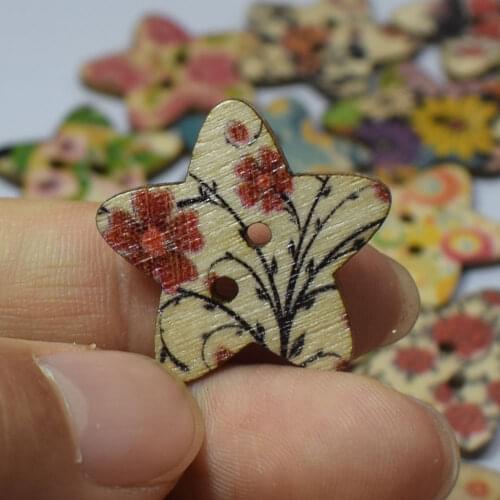 100PCS 25MM Home Colorful Wood Pentagram Shape Sewing Mending Wooden Buttons Kids Toys Home Hotel Wall DIY Decoration