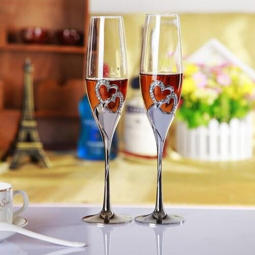 2Pcs/Set Creative Crystal Champagne Glass Wedding Toasting Flutes Drink Cup Wine cups Decoration Cups For Parties Anniversary