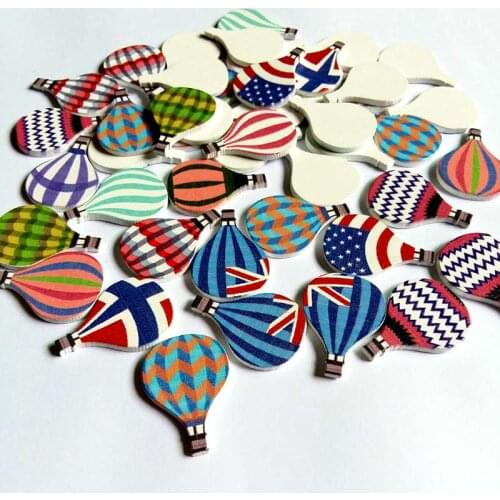 50pcs Mix no Holes hot air balloon Wooden Buttons Labels For Scrapbooking Crafts Diy Accessories DecorationWood chips 21x30mm