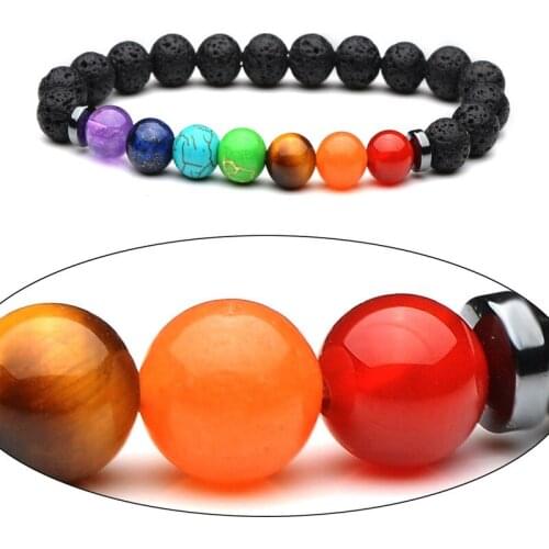 8mm Seven Chakras Lava Stone Bracelet DIY Aromatherapy Essential Oil Diffuser Bracelet Yoga Jewelry Friendship Hand String