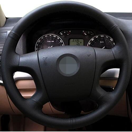 Car Products DIY Black Breathable Genuine Leather Car Accessories Steering Wheel Cover For Old Skoda Octavia Skoda Fabia