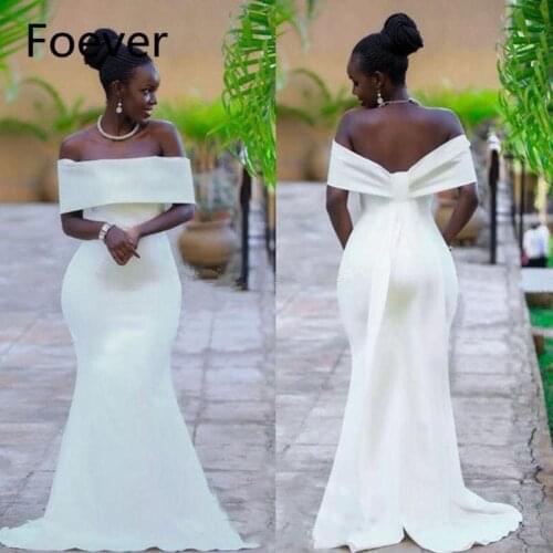 White Satin Mermaid Prom Dresses Off The Shoulder Floor Length Plus Size Evening Dresses African Black Women Party Dresses