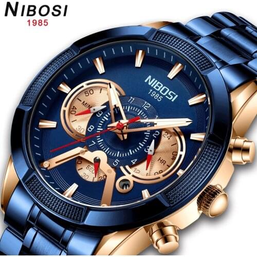 NIBOSI New Blue Mens Watches Sport Casual Watch Top Luxury Brand Chronograph Quartz Wristwatch Date Waterproof Relogio Masculino