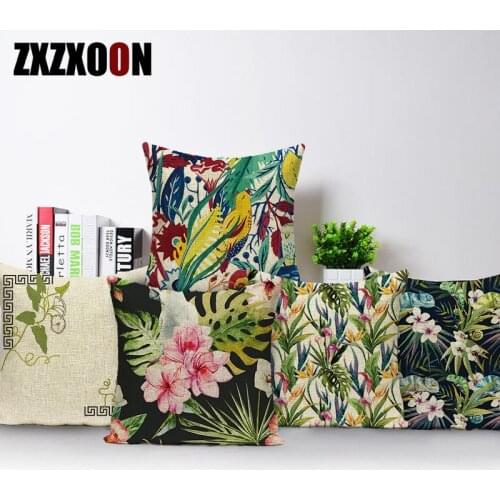 Decorative Throw Pillows Case Tropical Green Plant Palm Leaf Cactus Red Flower Cactus Pillow Cushion Cover for Sofa Living Room