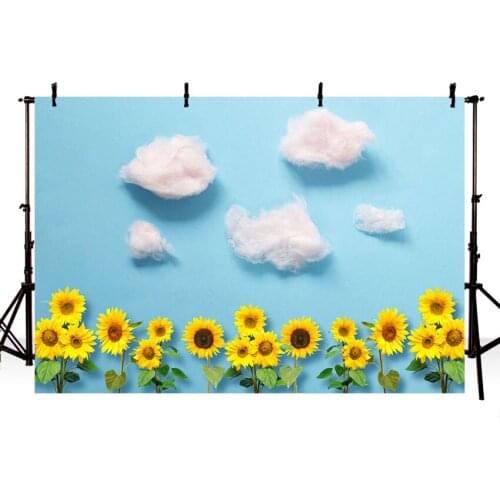 Newborn Baby Floral Photography Backdrops Sunflower Clouds Photographic Studio Photo Background Birthday Decorations Prop