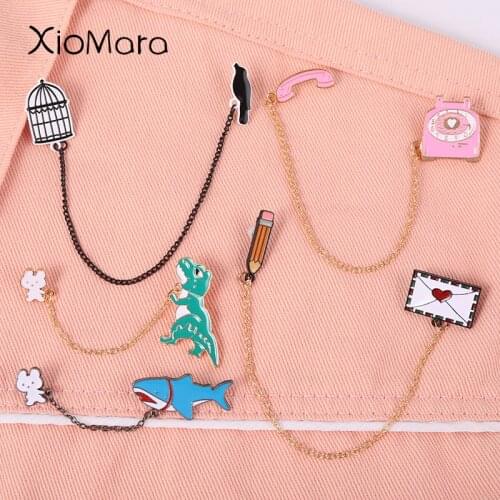 Animal Enamel Pins Dinosaur Whale Shark Bird Pencil Letter Brooches Metal Badges Collar Backpack Decoration Accessories