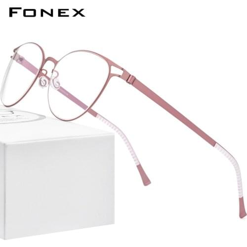 FONEX Alloy Eyeglasses Frames Women 2020 New Vintage Round Myopia Optical Frame Prescription Glasses Men Screwless Eyewear 996