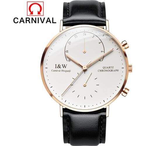 CARNIVAL Super Slim Quartz Wristwatch Males Business Genuine Leather Casual Quartz Watches Waterproof Mens 2017 Clocks Relojes