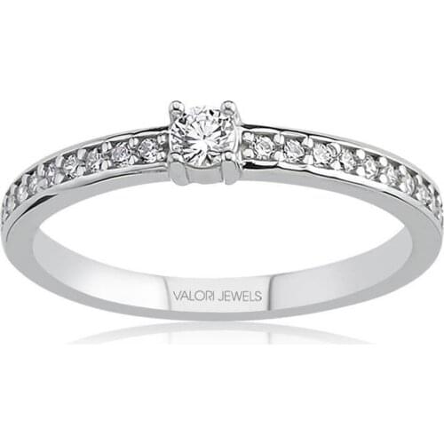 Valori Jewels 0.11 Carat, Zirconia White Round Gemstone, Rhodium Plated, Sterling Silver Solitaire Ring