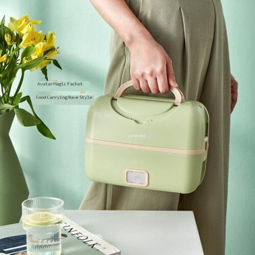 Electric heating insulation lunch box portable double-layer bento box office worker with rice artifact one-touch switch simple