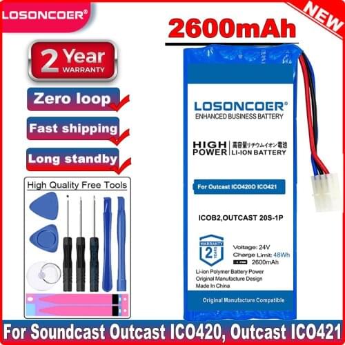 LOSONCOER 2600mAh ICOB2,OUTCAST 20S-1P Rechargeable Battery for Soundcast Outcast ICO420, Outcast ICO421 Good Quality Battery
