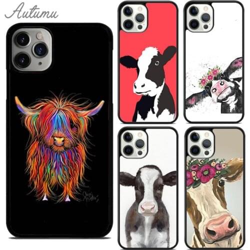 Cute Cartoon Cow Phone Case for iPhone 11 12 Pro Max mini X XR XS SE 2020 5 6S 7 8 Plus Samsung Galaxy S8 S9 S10 Cover shell