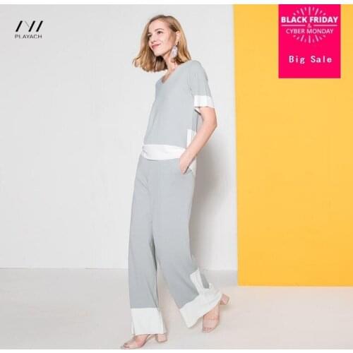 Fashion brand Autumn and winter hit color short sleeve knit sweater + knit wide leg pants two-piece sets wq67 dropship