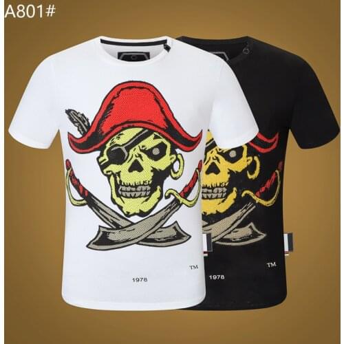 Italy Brand Men T-shirt Pirate Skull Fashion Round Neck Short-Sleeved Sports Tops Plein T-shirt Cotton High Quality Streetwear