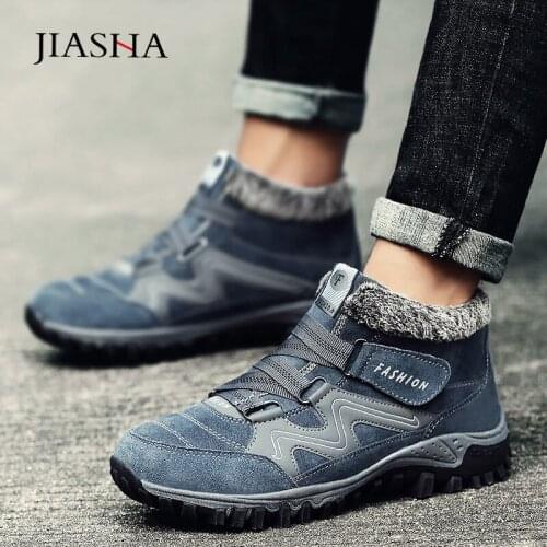 Men boots 2021 warm fur snow boots men winter shoes lace-up work casual shoes men sneakers high top rubber ankle boots