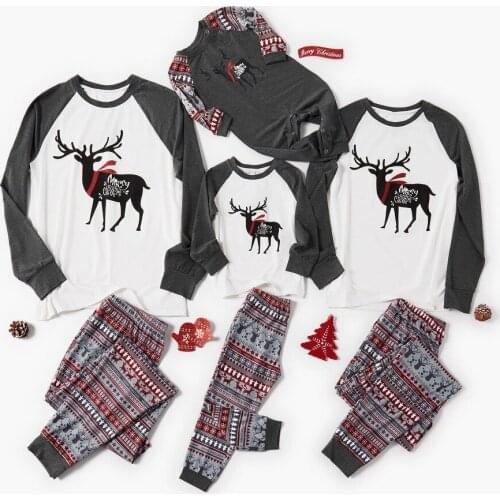 New Christmas Parent-child Clothing Cotton Deer Printed Mom Dad Baby Boys and Girls Pajamas Family Matching Outfits